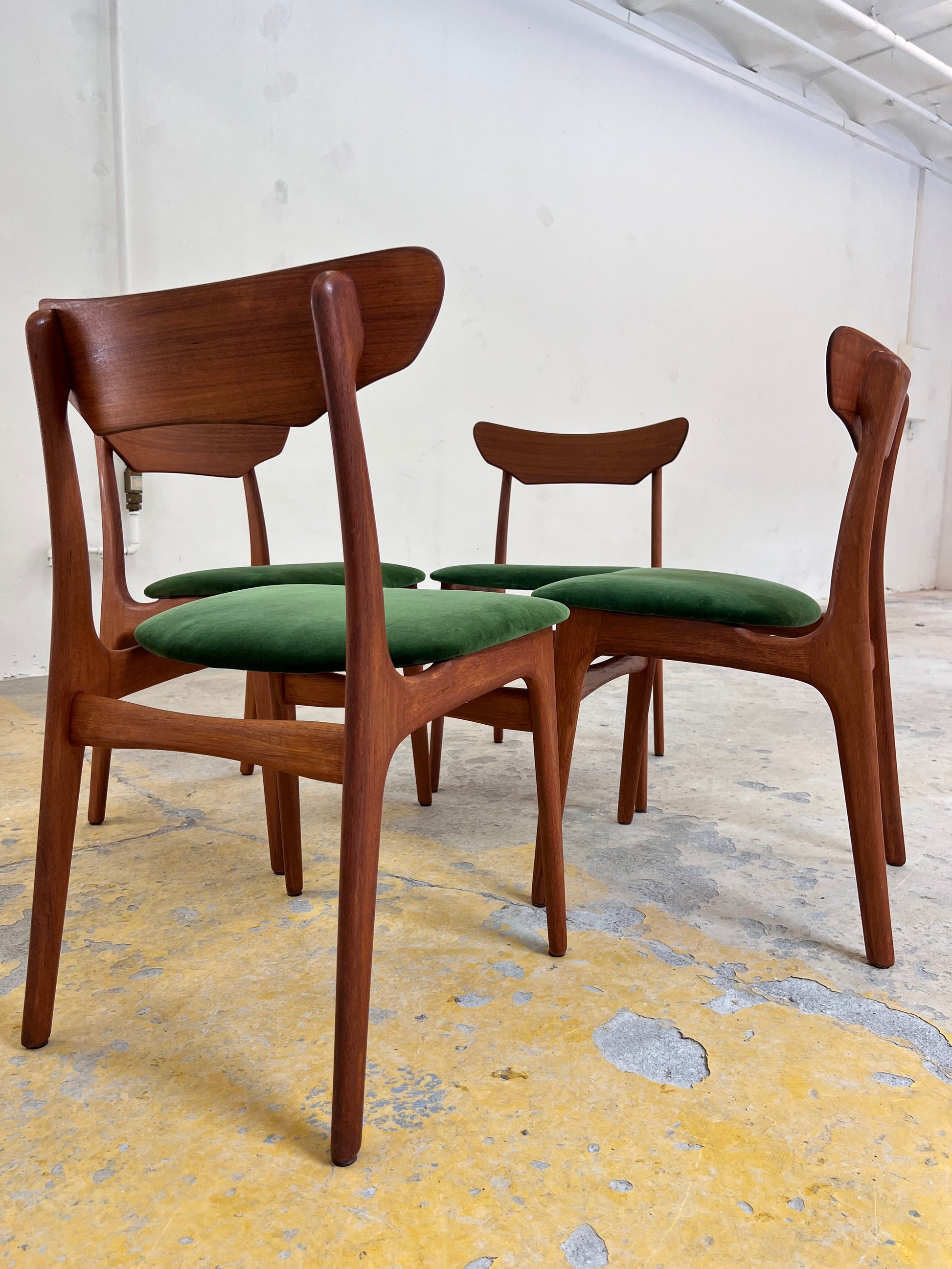 Vintage Polsterstuhl Set von 4 von Schiønning und Elgaard für Randers Møbelfabrik grün Teak