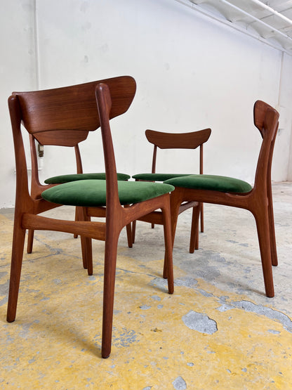 Vintage Polsterstuhl Set von 4 von Schiønning und Elgaard für Randers Møbelfabrik grün Teak
