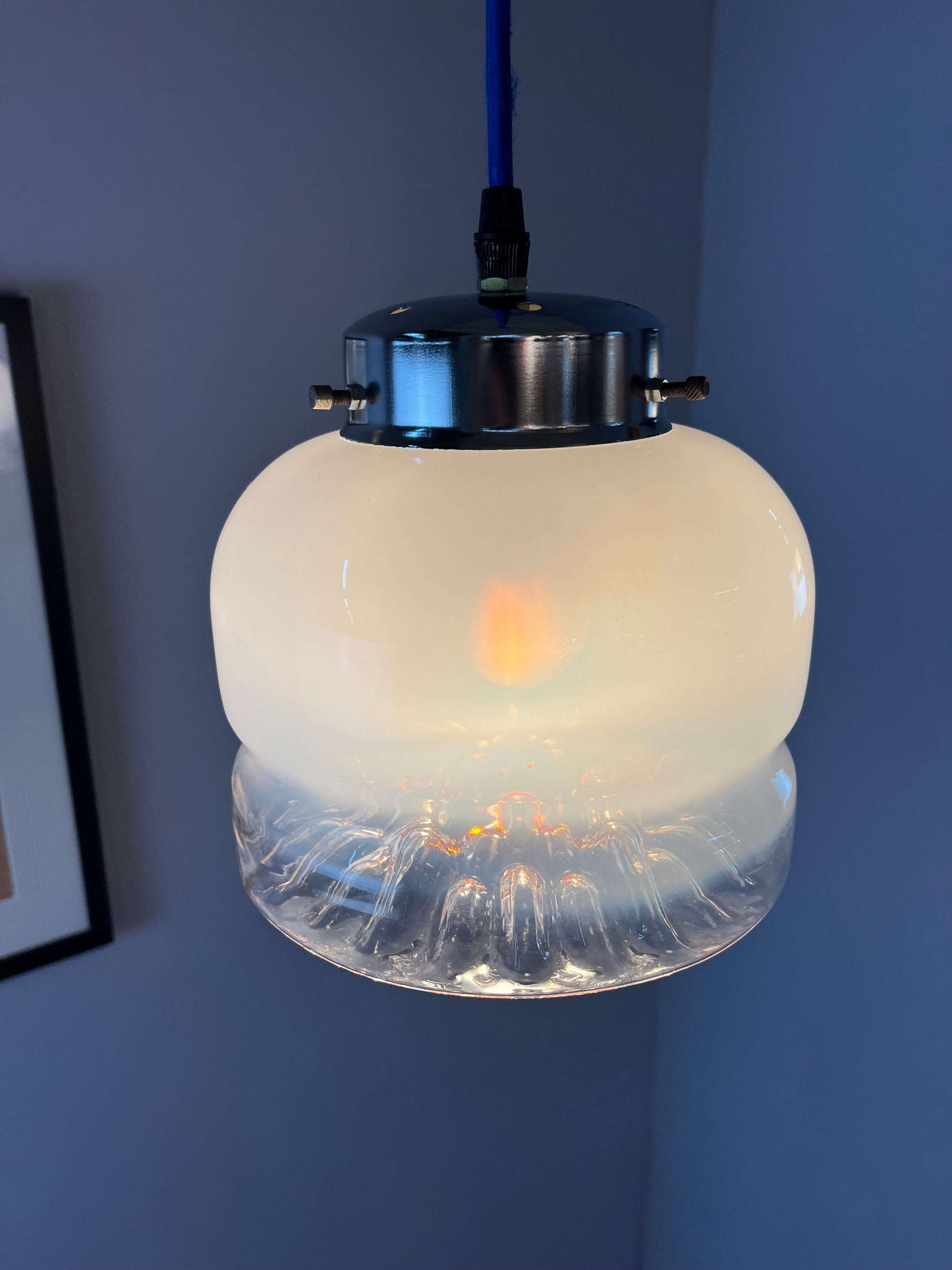 Vintage Hängelampe Muranoglas von Mazzega weiß gelb