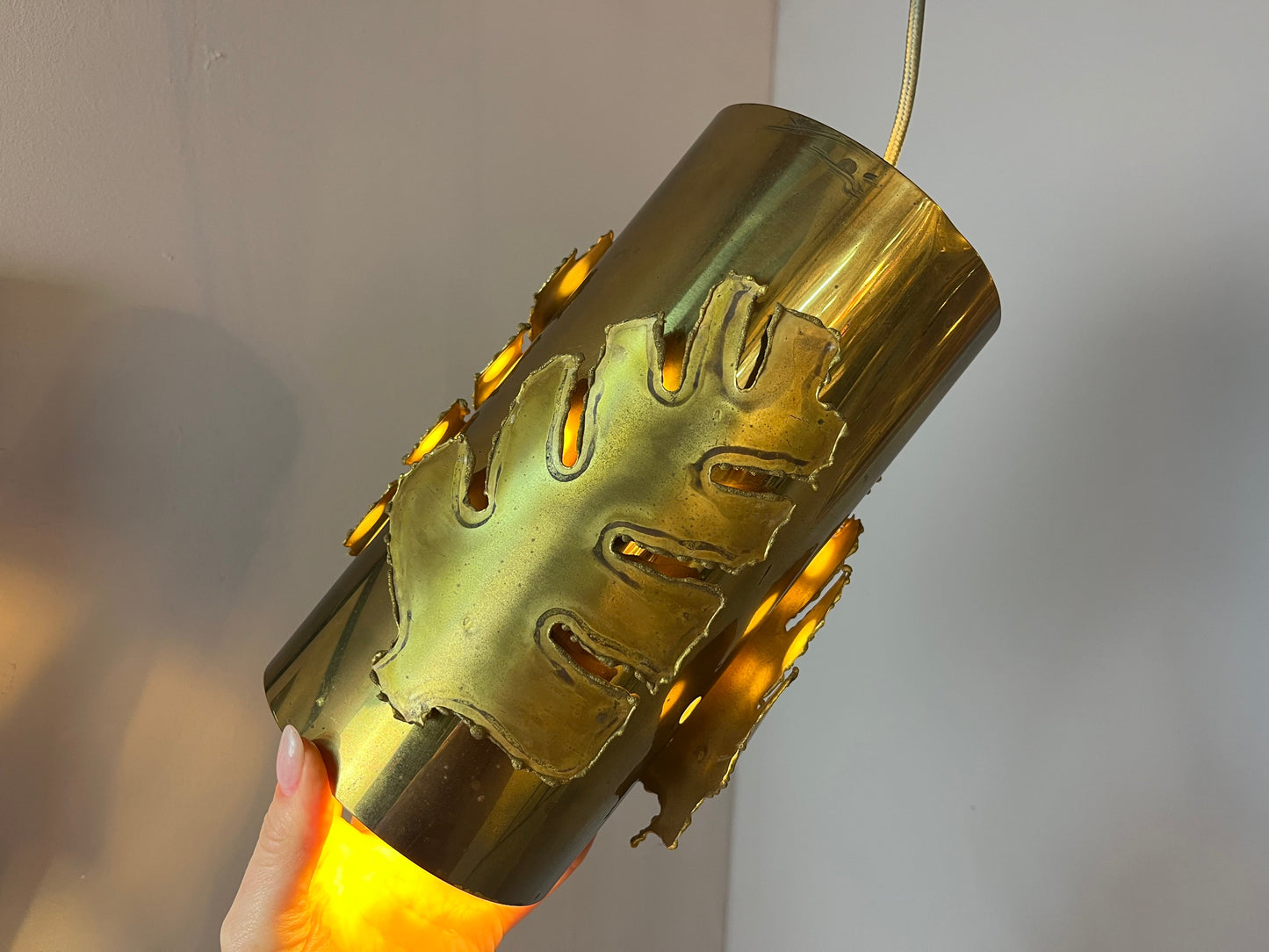 Vintage Hängelampe Messingblätter von Svend Aage Holm Sørensen