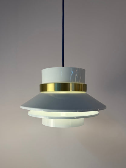 Vintage Lamellenlampe Hochglanz Weiß und Messing, Dänemark