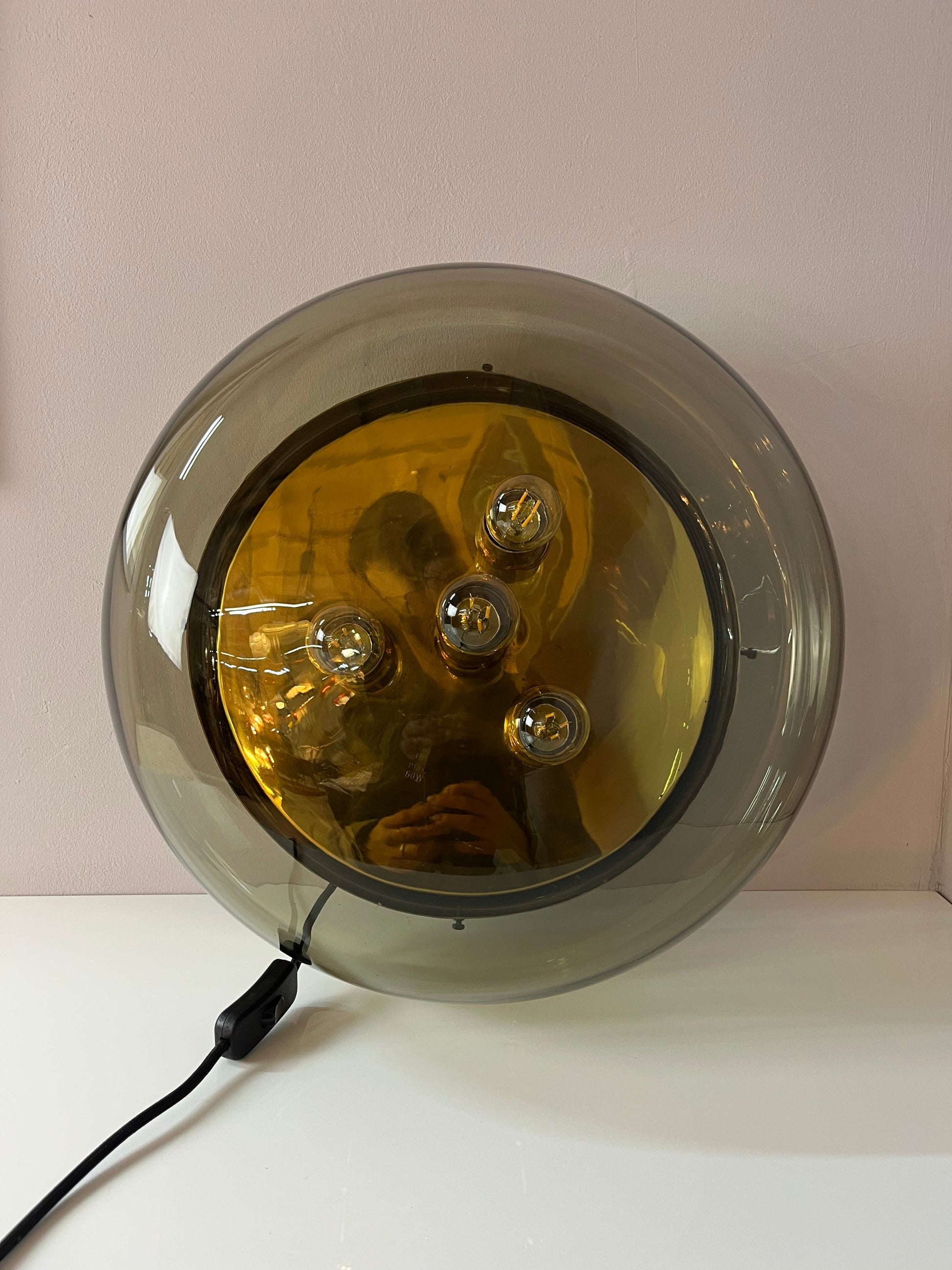 Vintage Wand- und Deckenlampe von Kaiser Leuchten Messing Rauchglas