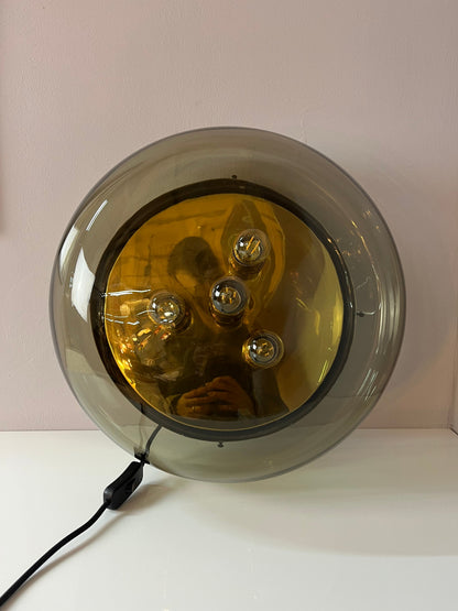 Vintage Wand- und Deckenlampe von Kaiser Leuchten Messing Rauchglas
