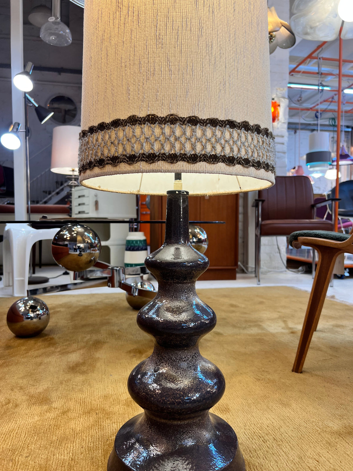 Vintage Stehlampe von EEA Leuchten, dunkelbraun beige Keramik