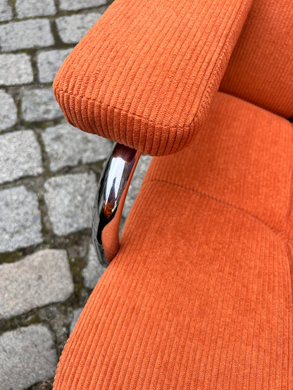 Sessel orange Cord Chrom mit Ottomane von pol international