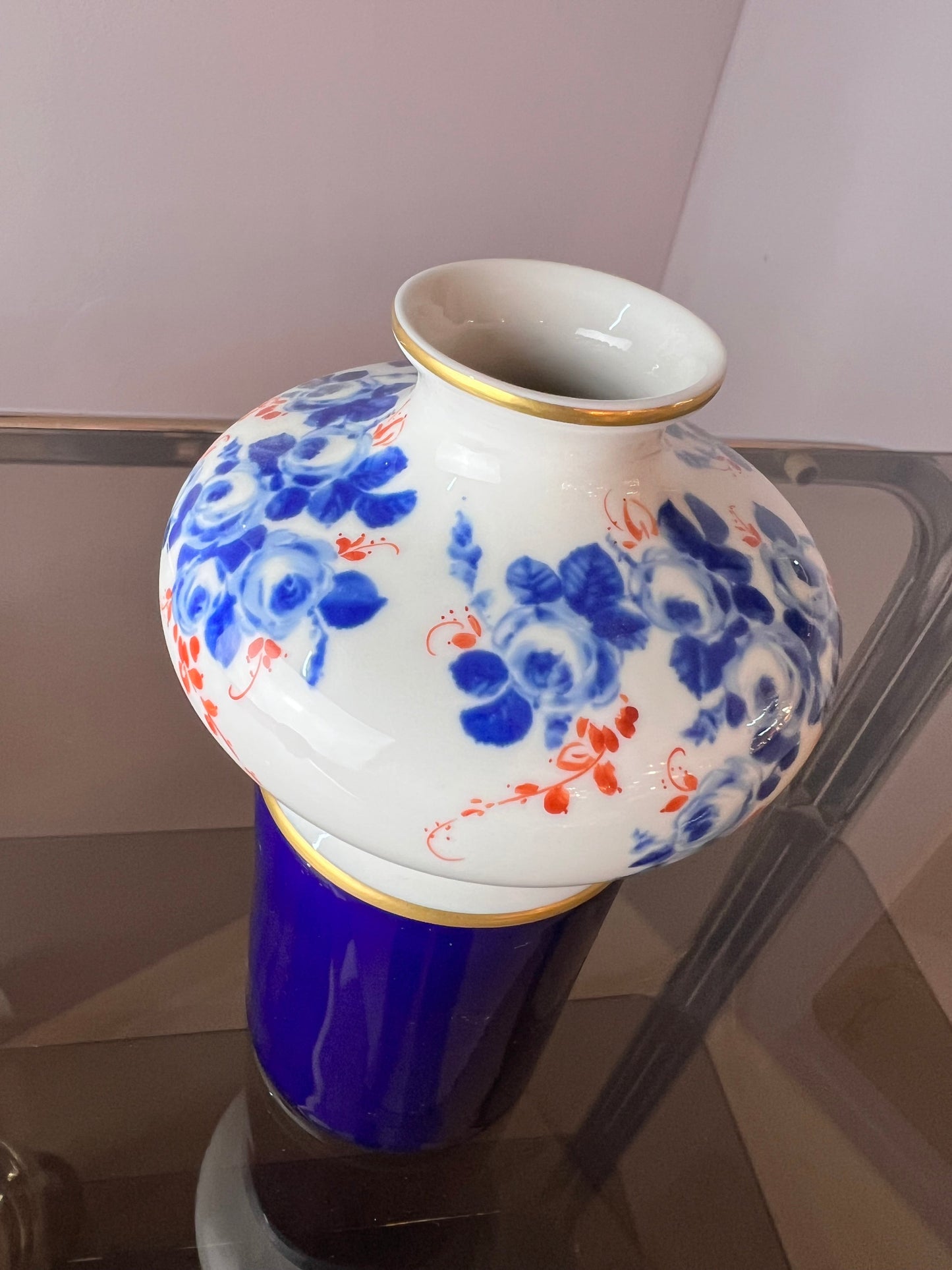 Vintage Vase blau weiß Porzellan von Unterweissbach