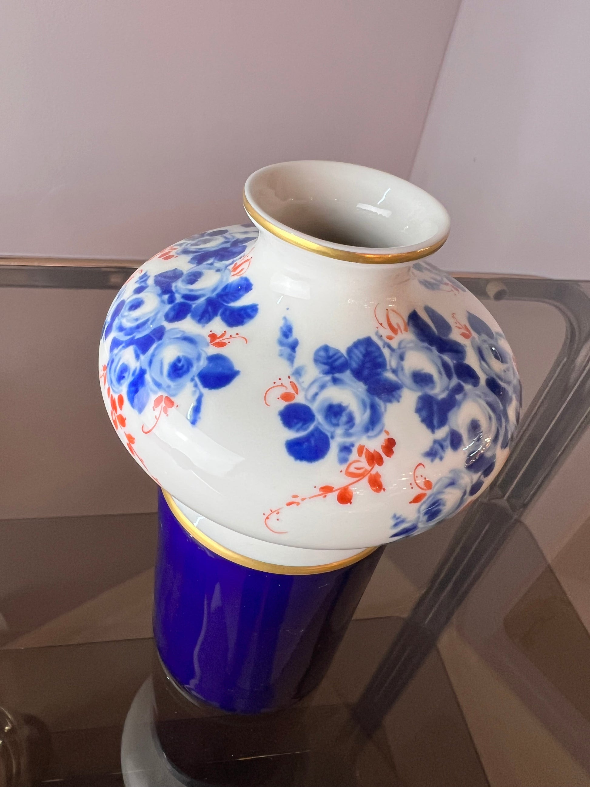 Vintage Vase blau weiß Porzellan von Unterweissbach