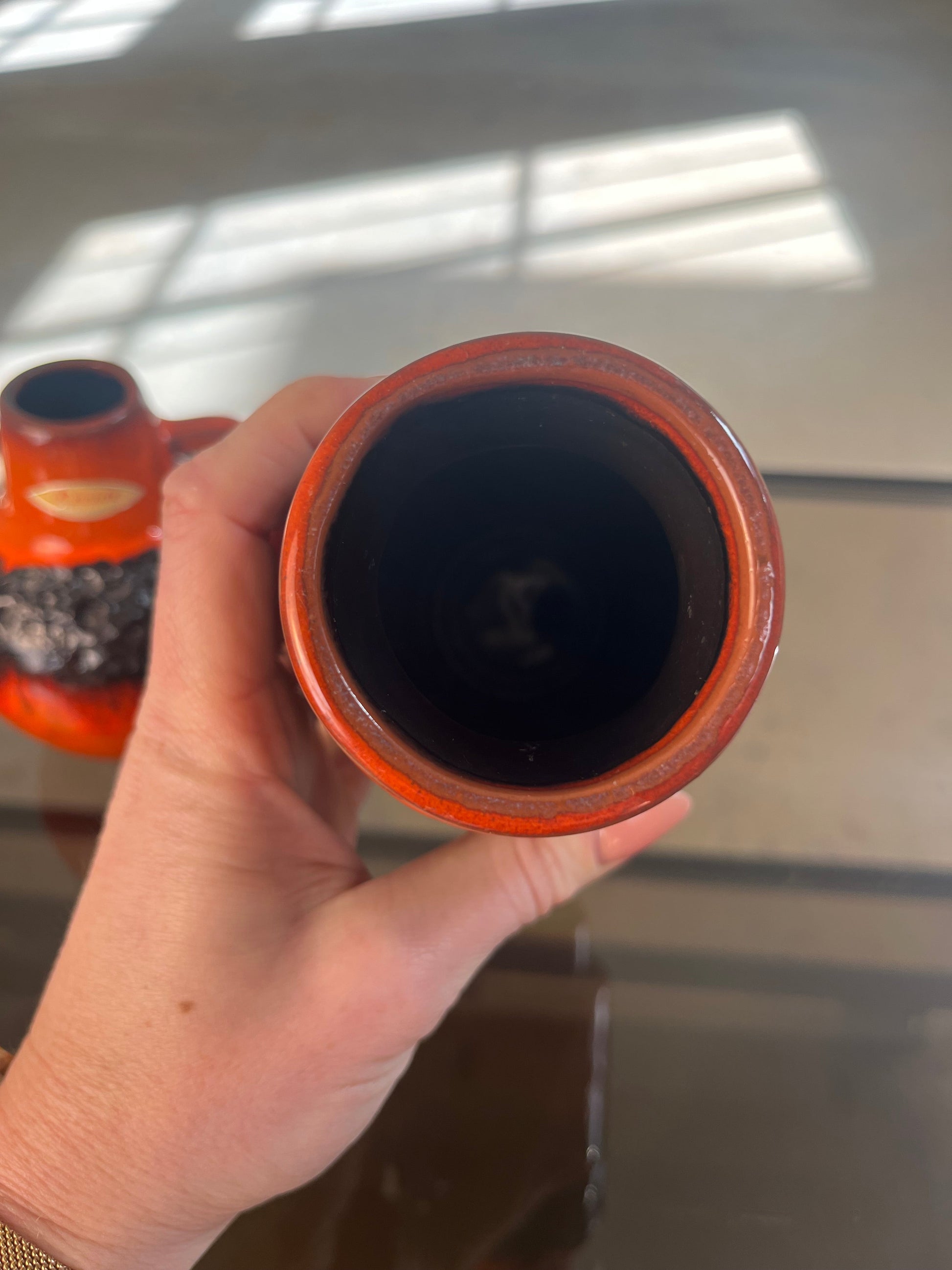 Vintage Vase Set von 2 Fat Lava von Kreutz Keramik orange schwarz