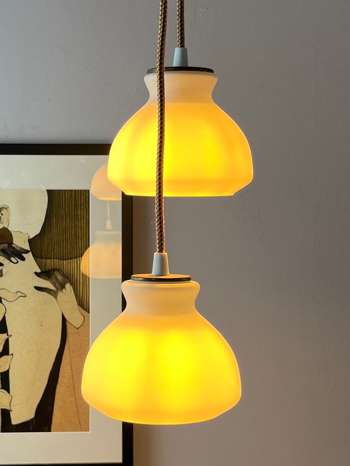 Vintage Hängelampe von Holmegaard aus weißem Glas