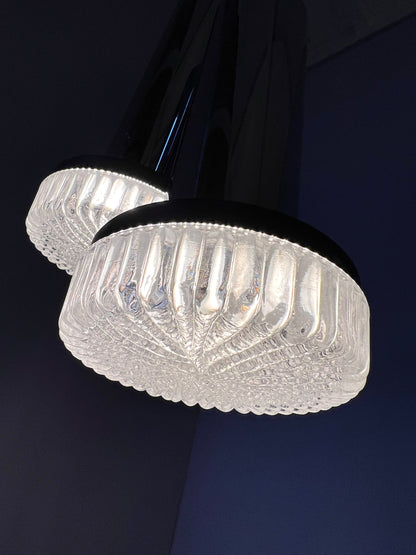 Vintage Hängelampe Chrom und Eisglas von Kaiser Leuchten