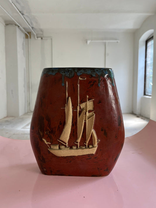 Vase vintage en céramique marron Danemark