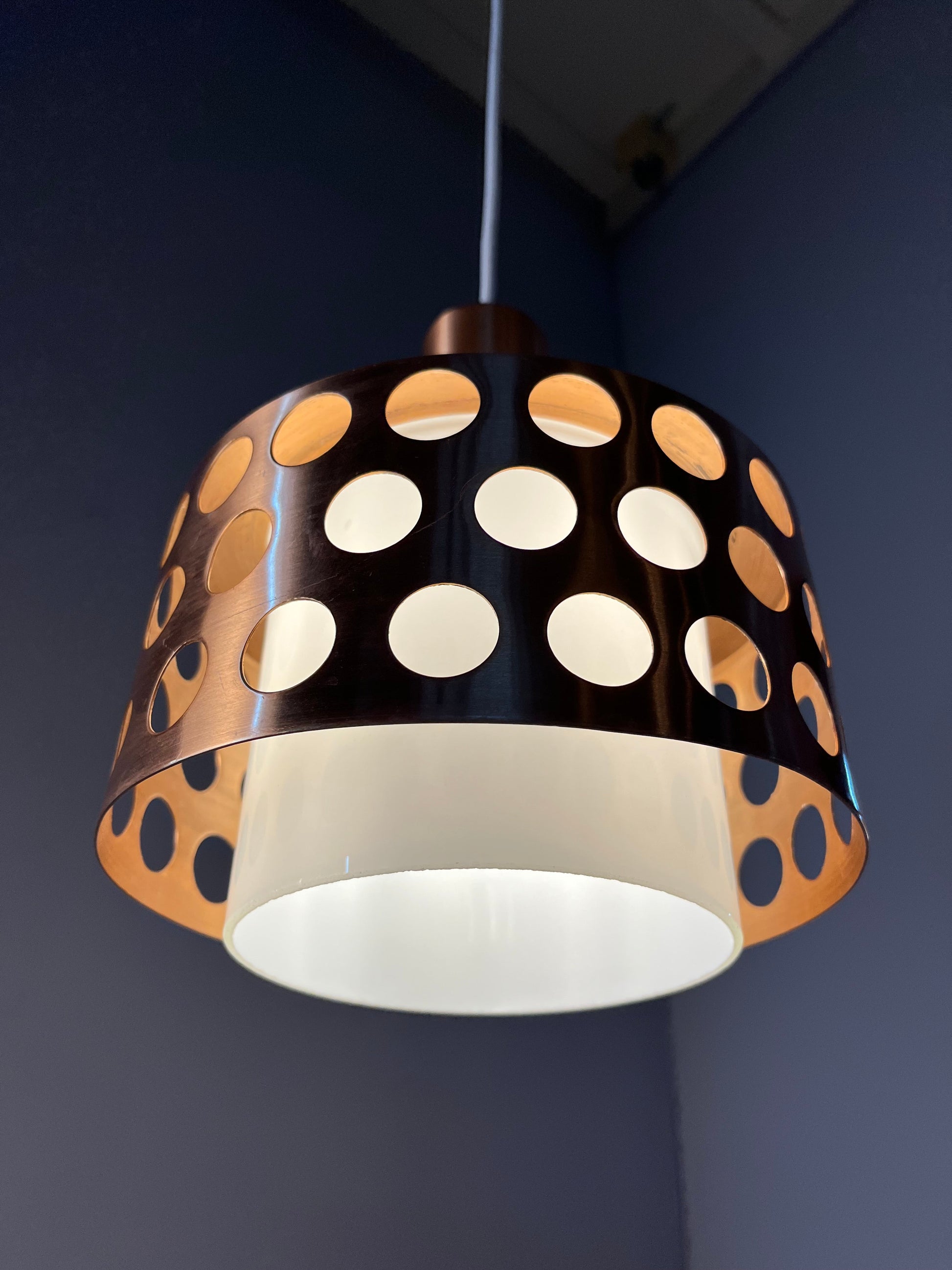 Vintage Hängelampe Kupfer von Schweden für E14 Fassungsgröße, Glas, Weiß