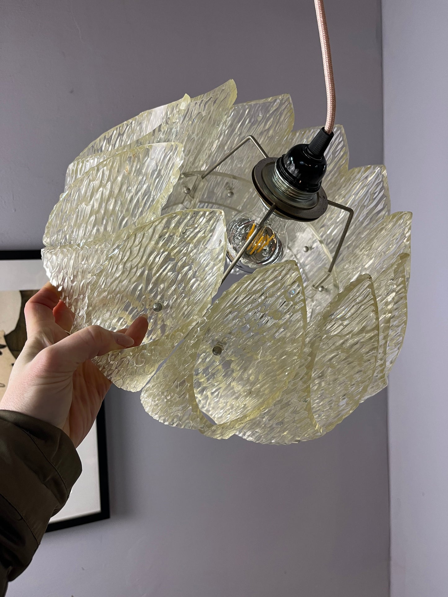 Vintage Hängelampe Lucite Eisglas von Marbach Leuchten