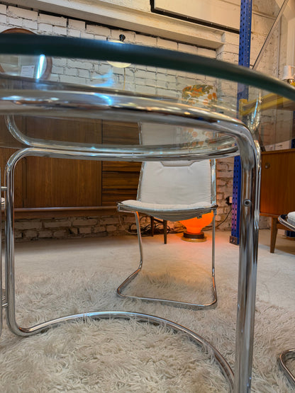 Vintage Esstisch Chrom und Glas Ø 99 cm Space Age Italien