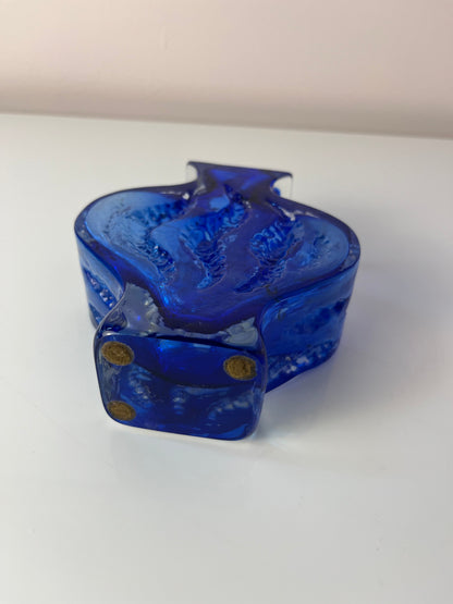 Vintage Vase von Ingrid Glas blau mit Gravur