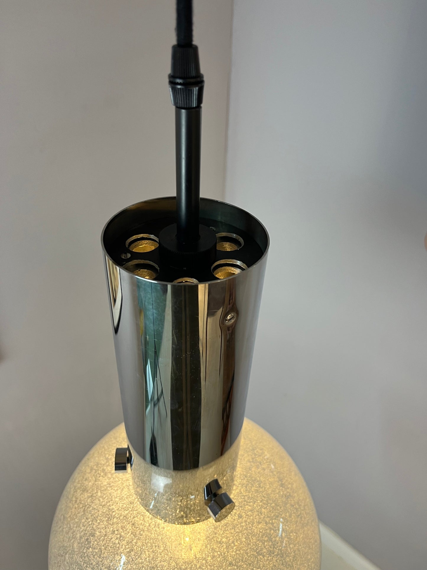 Vintage Hängelampe Chrom Eisglas von Herbert Proft für Glashütte Limburg