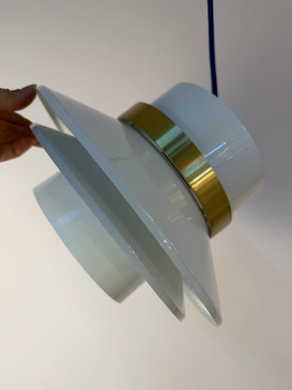 Vintage Lamellenlampe Hochglanz Weiß und Messing, Dänemark