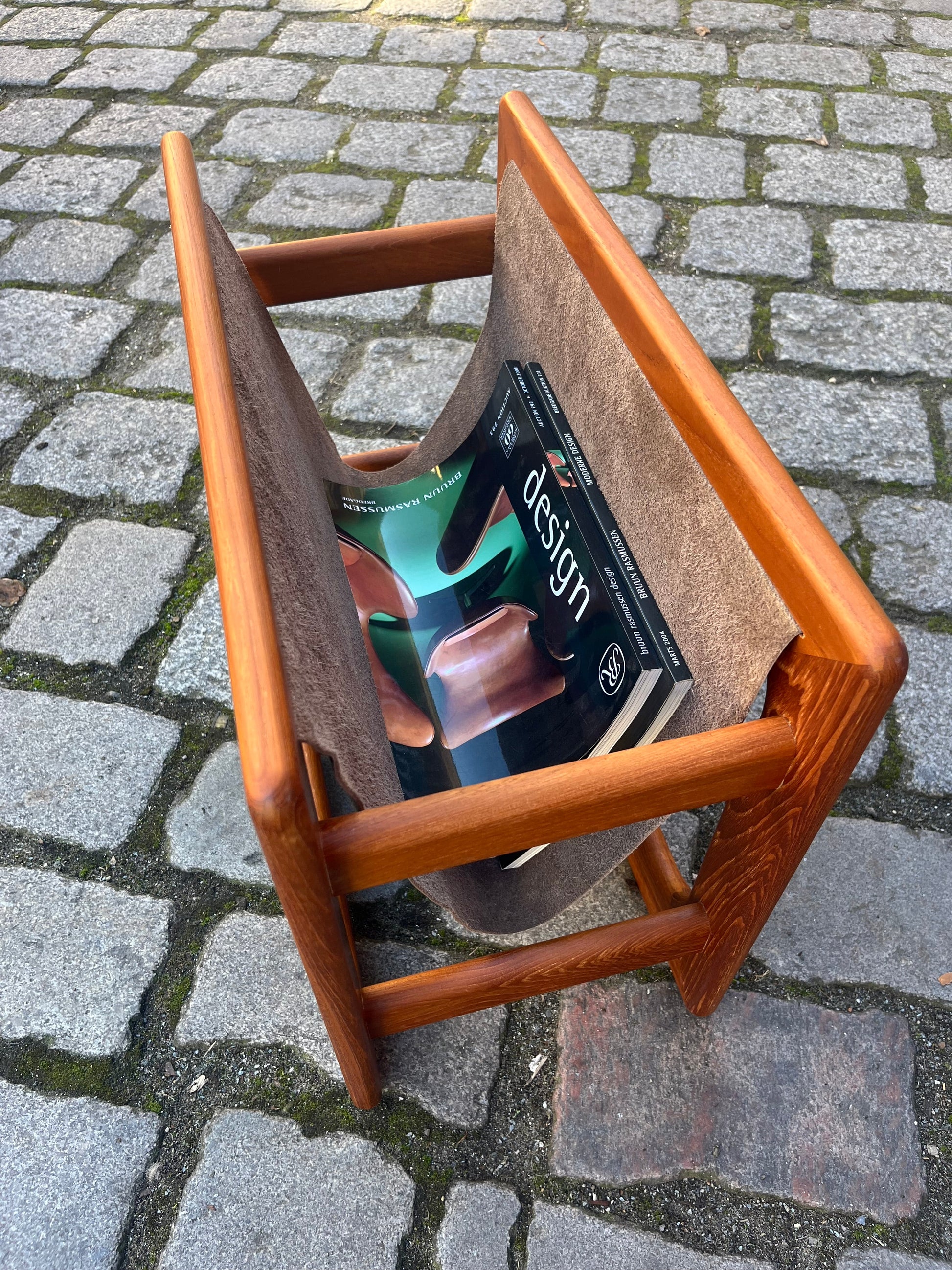 Zeitungsständer Teak Echtleder von Aksel Kjersgaard für Salin Møbler