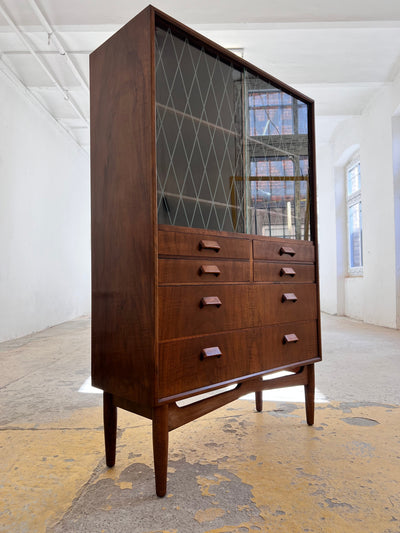 Vitrinenschrank aus Teak aus Dänemark, refurbished, Nussbaum, Braun, Glas