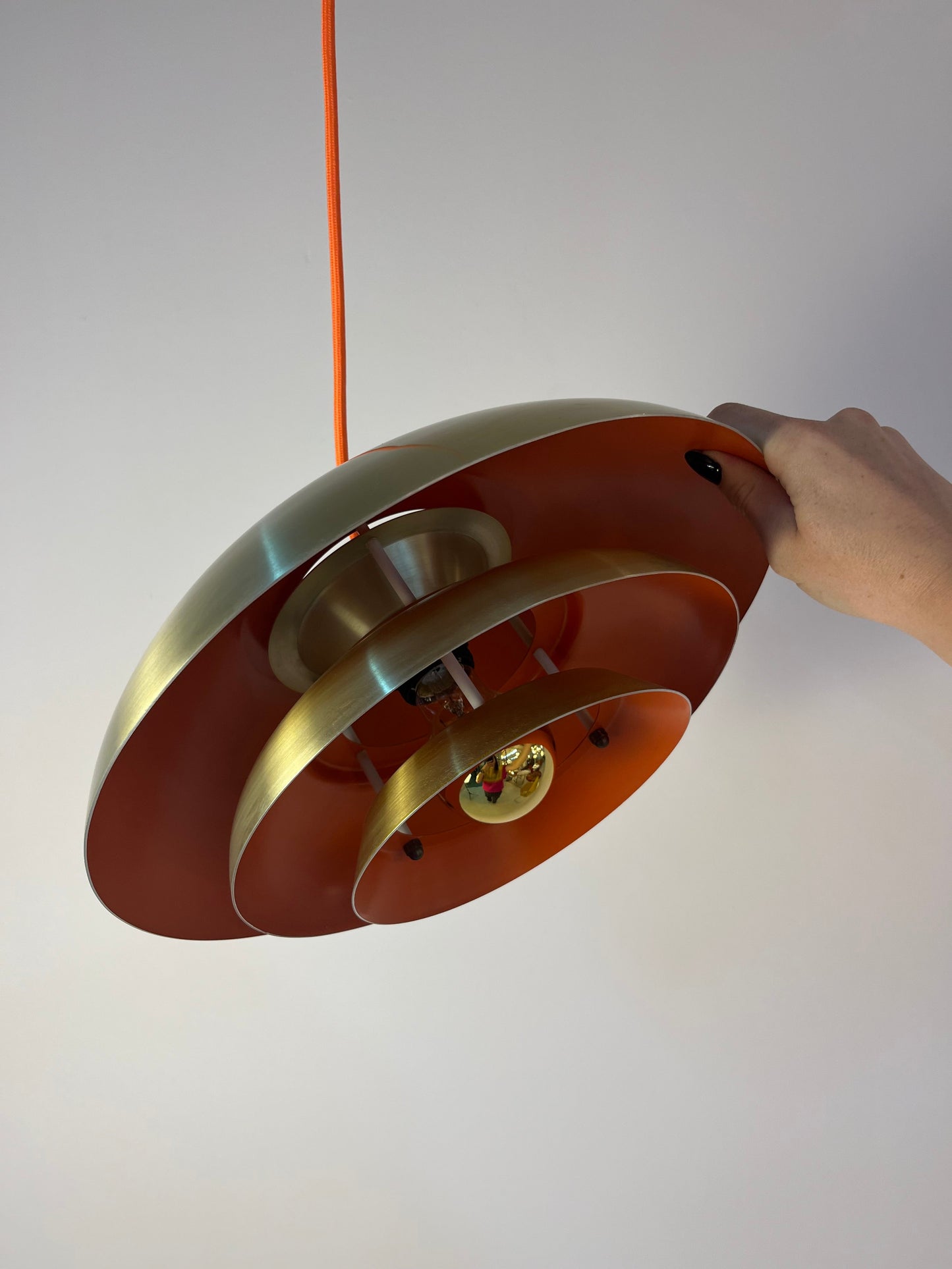 Vintage Lamellenlampe aus Dänemark gold orange