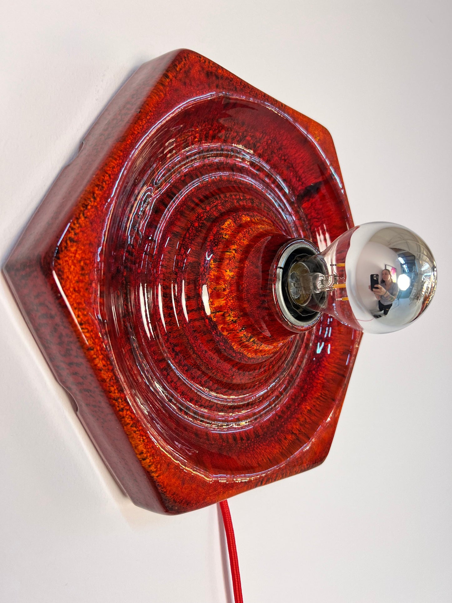 Vintage Wandlampe von Hustadt Leuchten aus roter Keramik