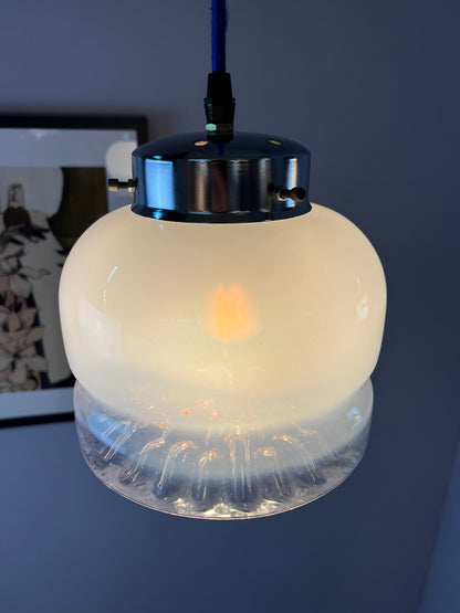 Vintage Hängelampe Muranoglas von Mazzega weiß gelb