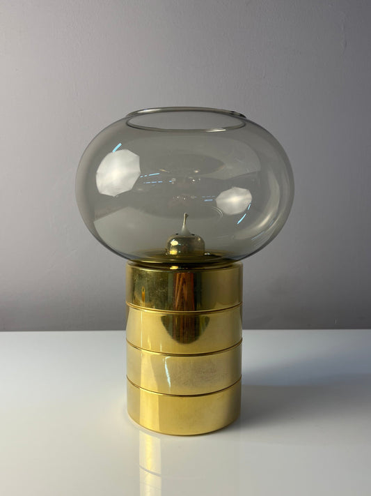 Vintage Kerzenständer von FÖHL für FÖHL Federmechanik Rauchglas Messing