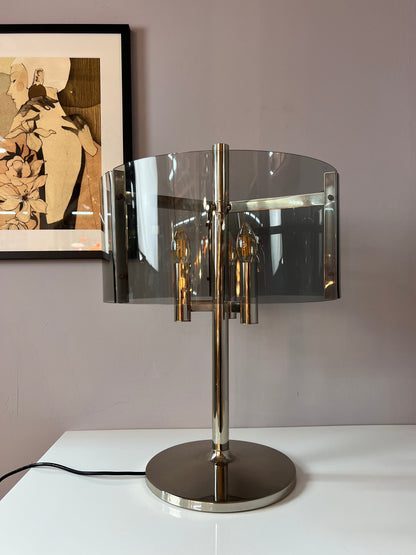 Vintage Tischlampe Chrom und Rauchacryl