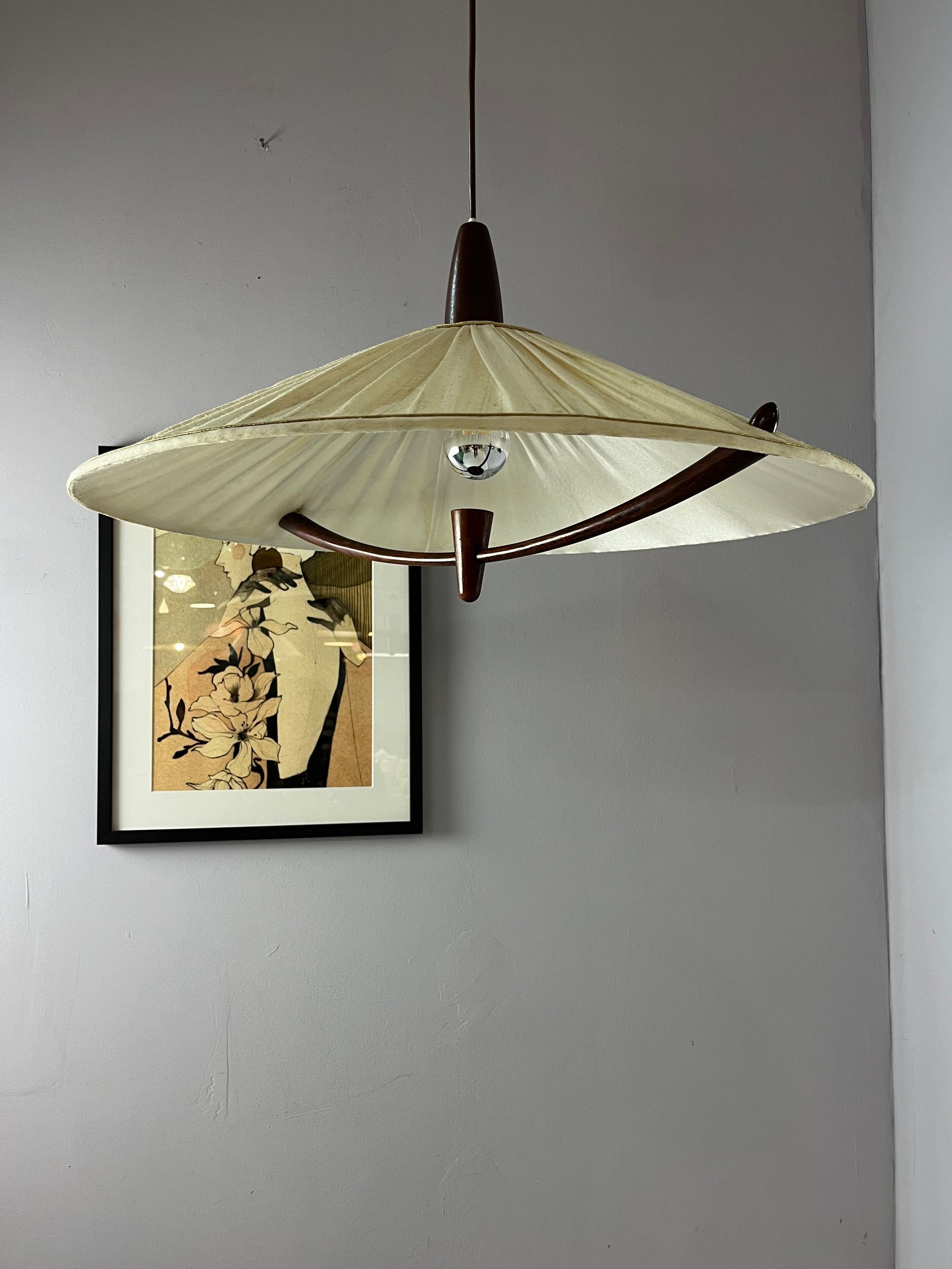 Vintage Hängelampe Teak von Temde beige braun