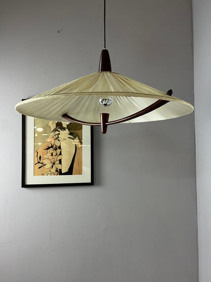 Vintage Hängelampe Teak von Temde beige braun