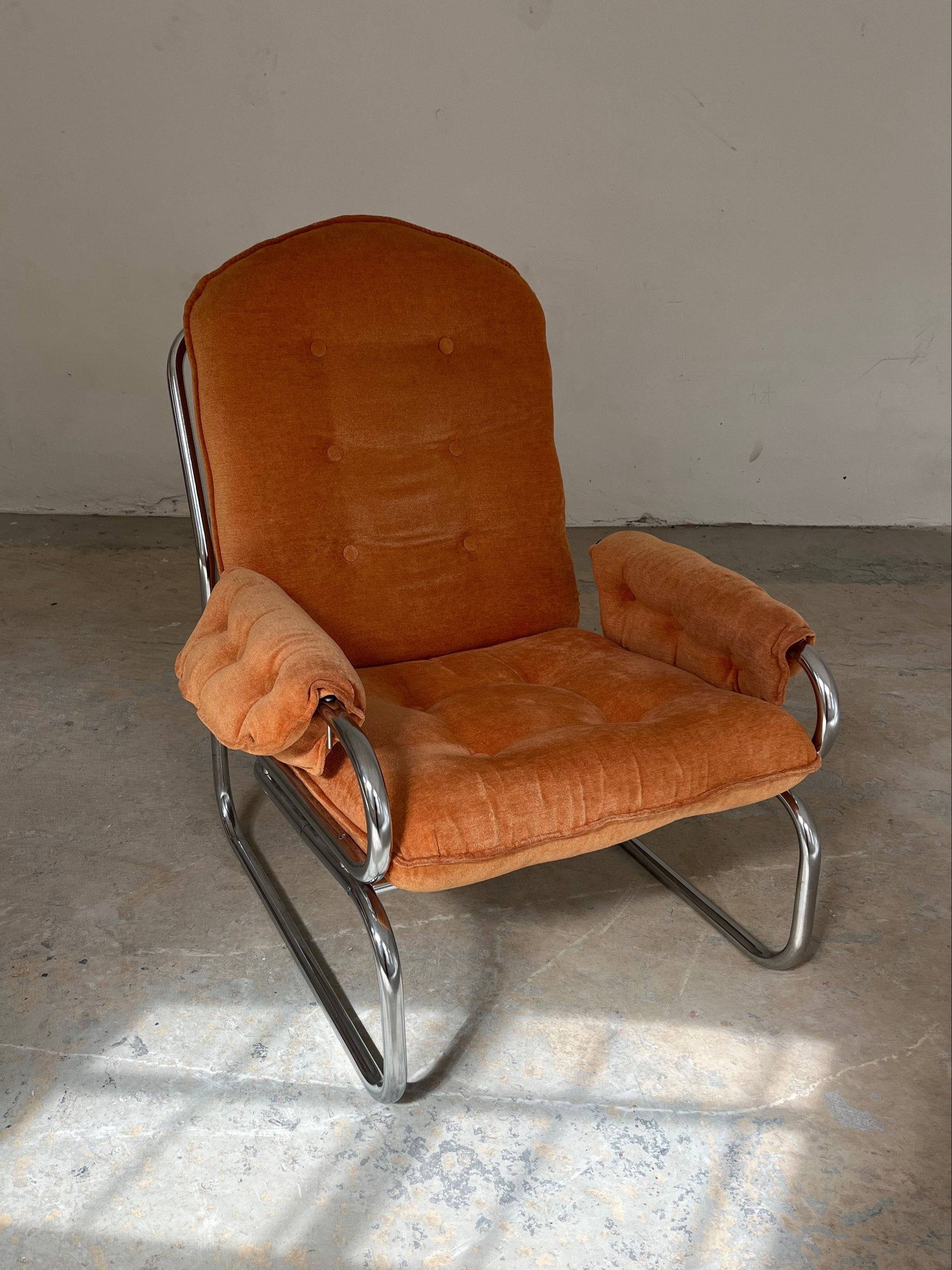 Vintage Sessel Halina von Hellerau orange Chrom