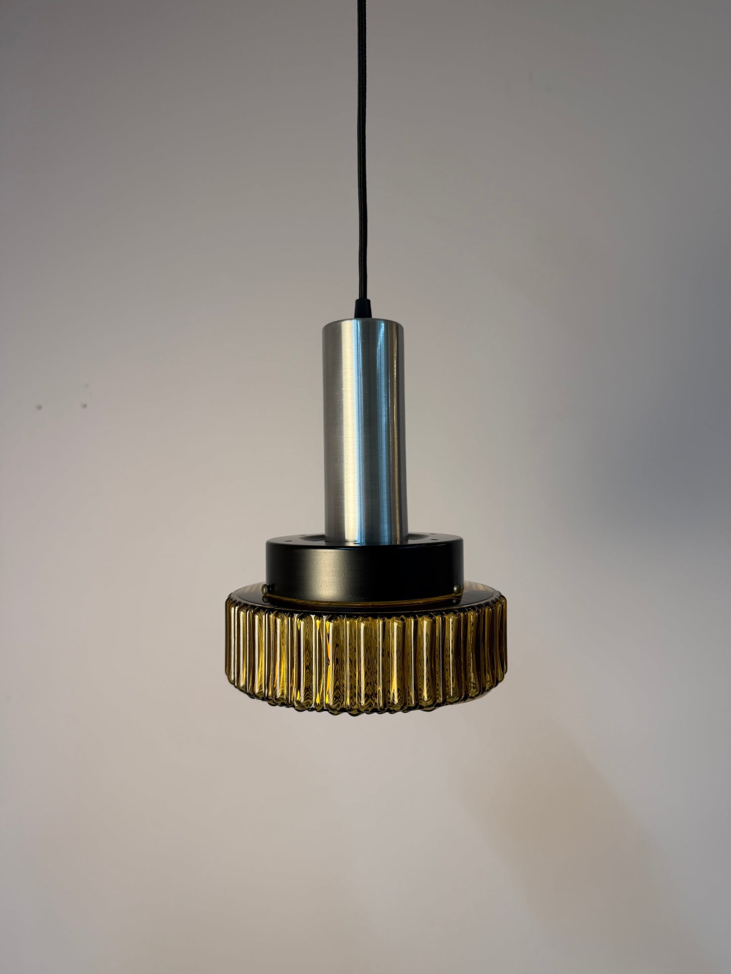 Vintage Hängelampe Glas und Metall, Space Age 70er Jahre