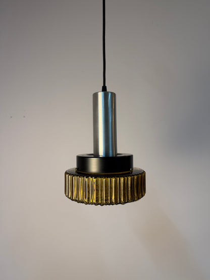 Vintage Hängelampe Glas und Metall, Space Age 70er Jahre