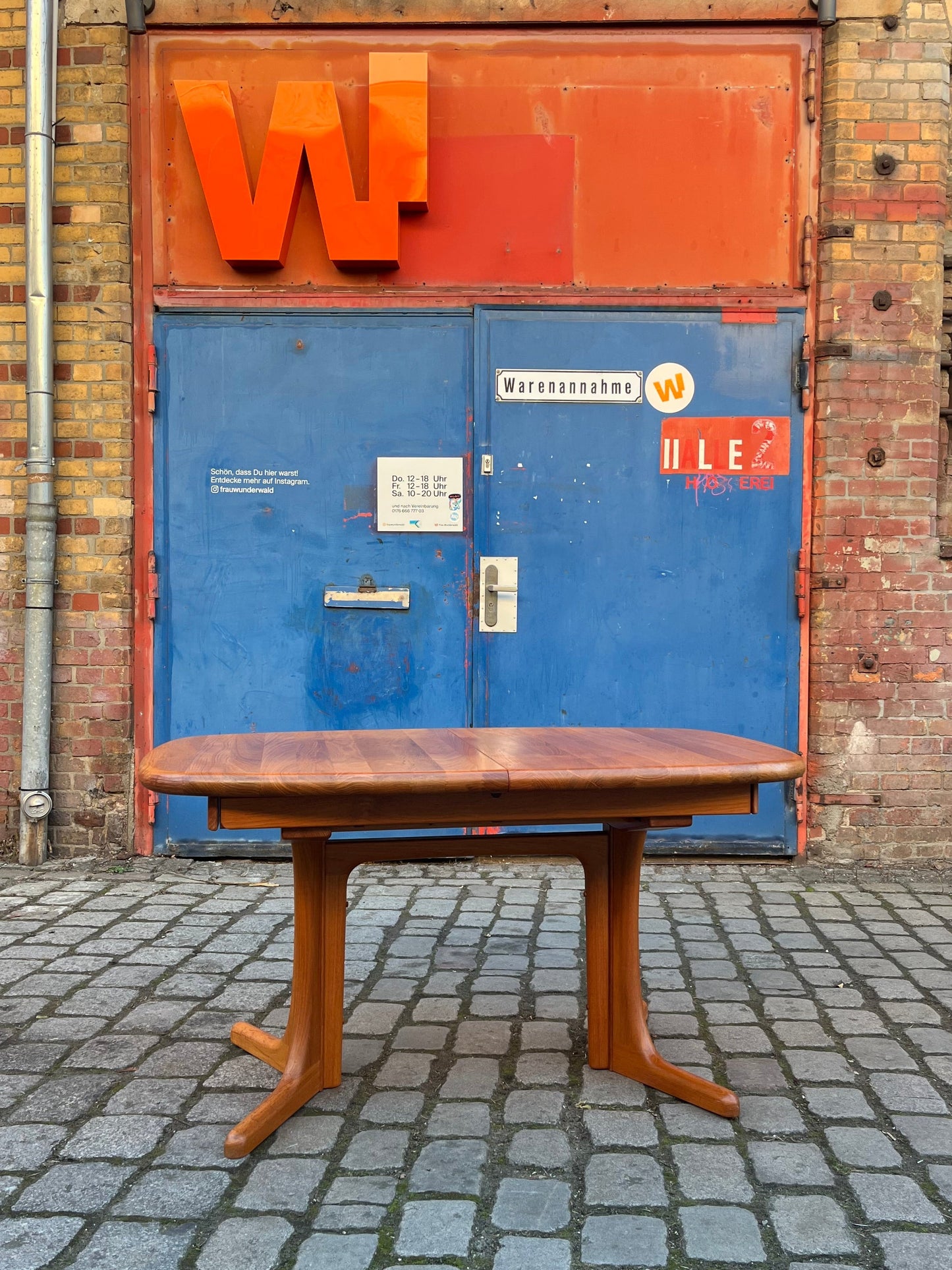 Vintage Esstisch ausziehbar Teak mit integriertem Plattenfach
