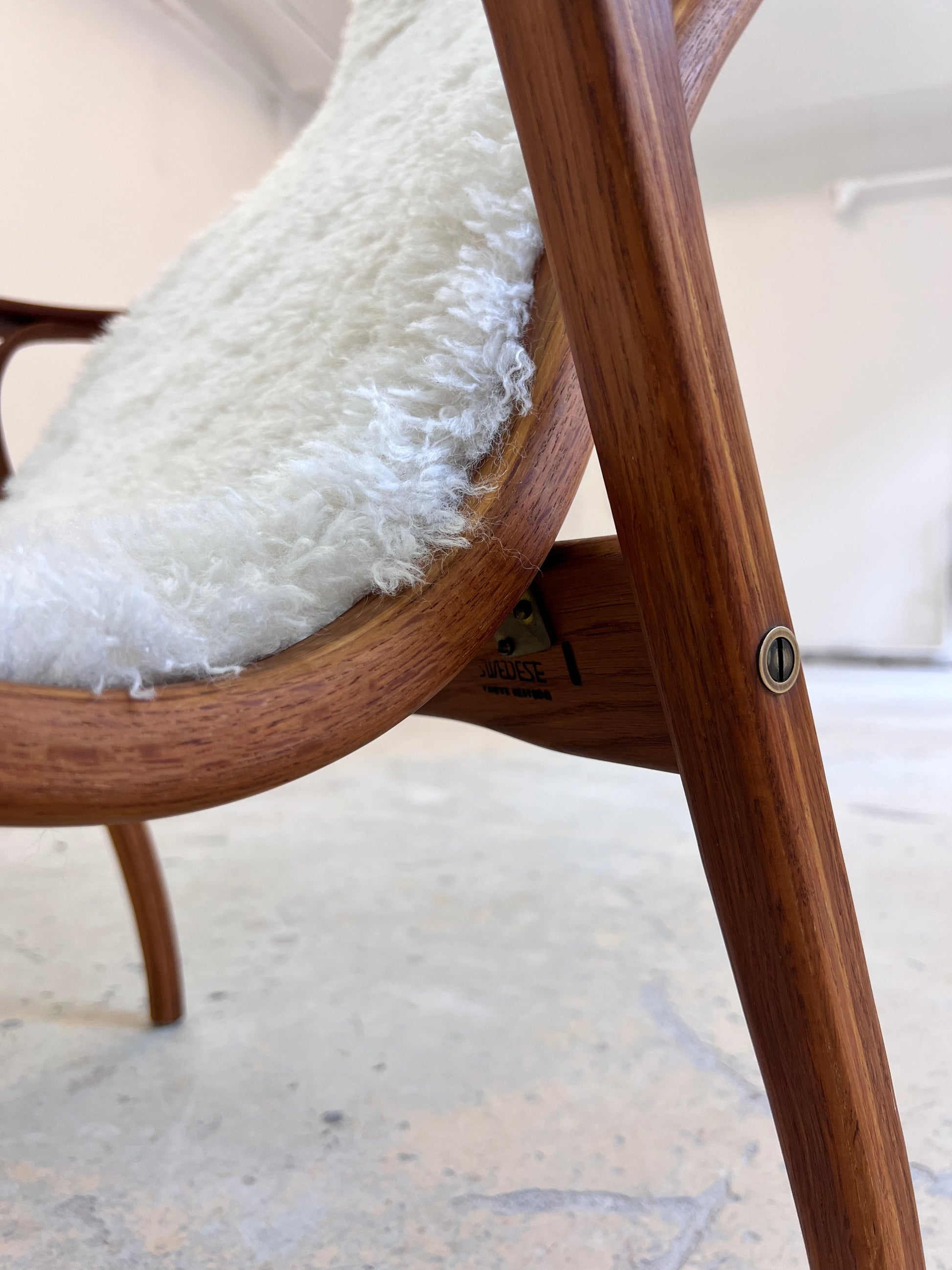 Vintage Sessel Lamino von Yngve Ekström für Swedese Kunstfellbezug beige, braun