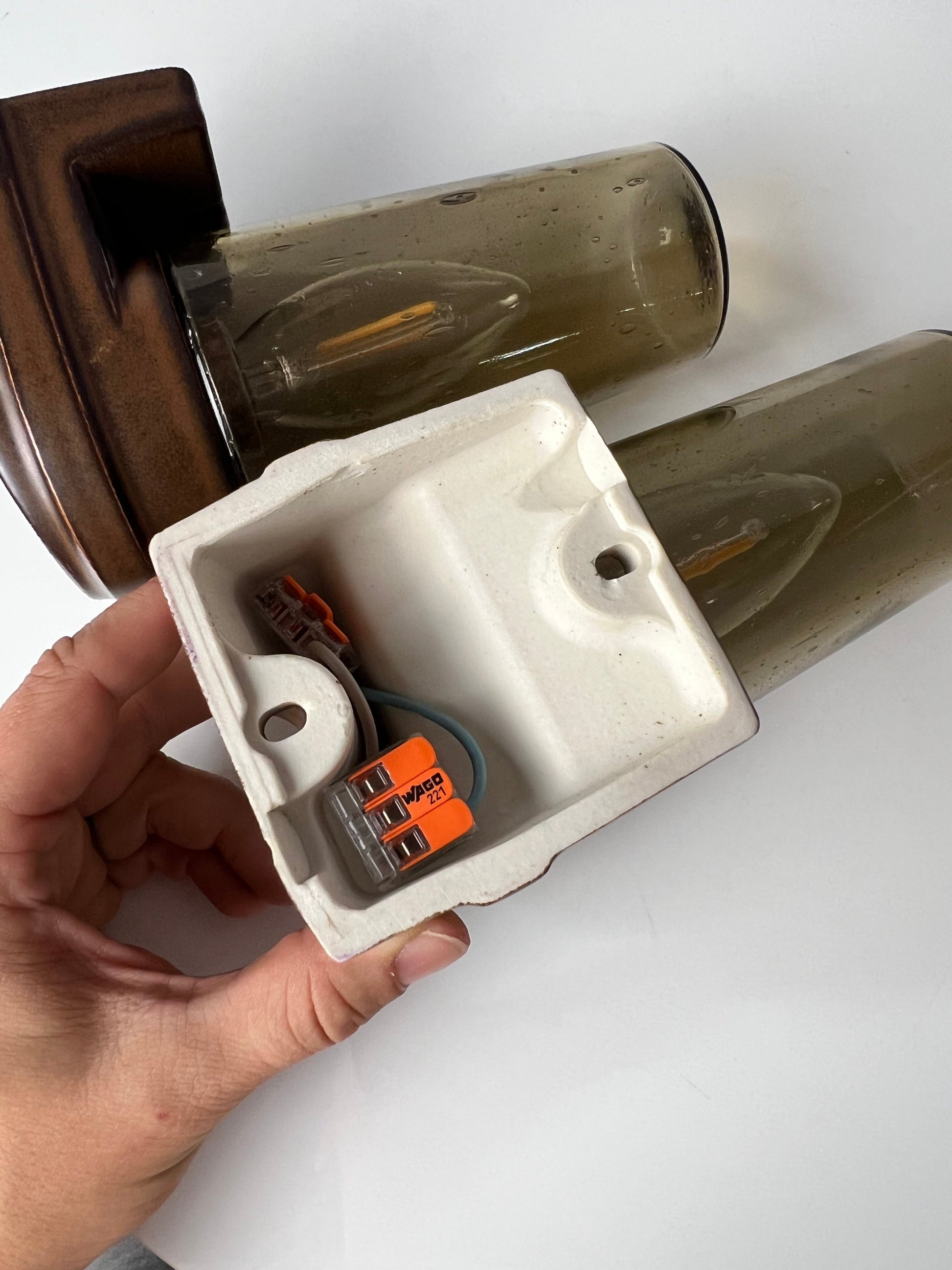 Vintage Wandlampe Modell 6080 von Sigvard Bernadotte für Ifö Rauchglas Set von 2