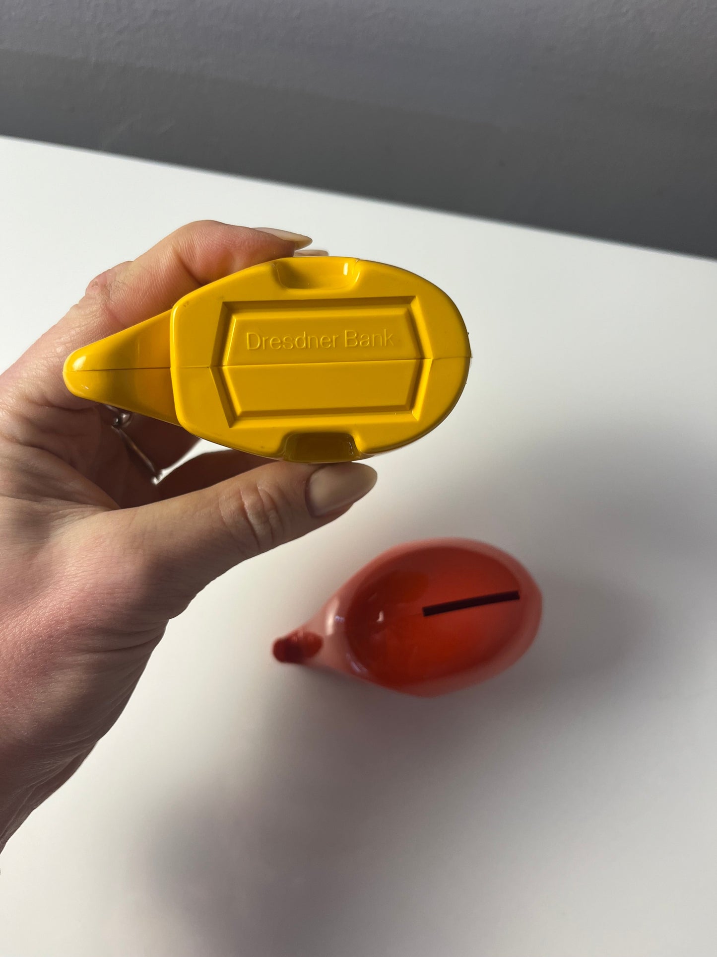 Vintage Spardose Drumbo Set von 2 von Luigi Colani für Dresdner Bank gelb rot