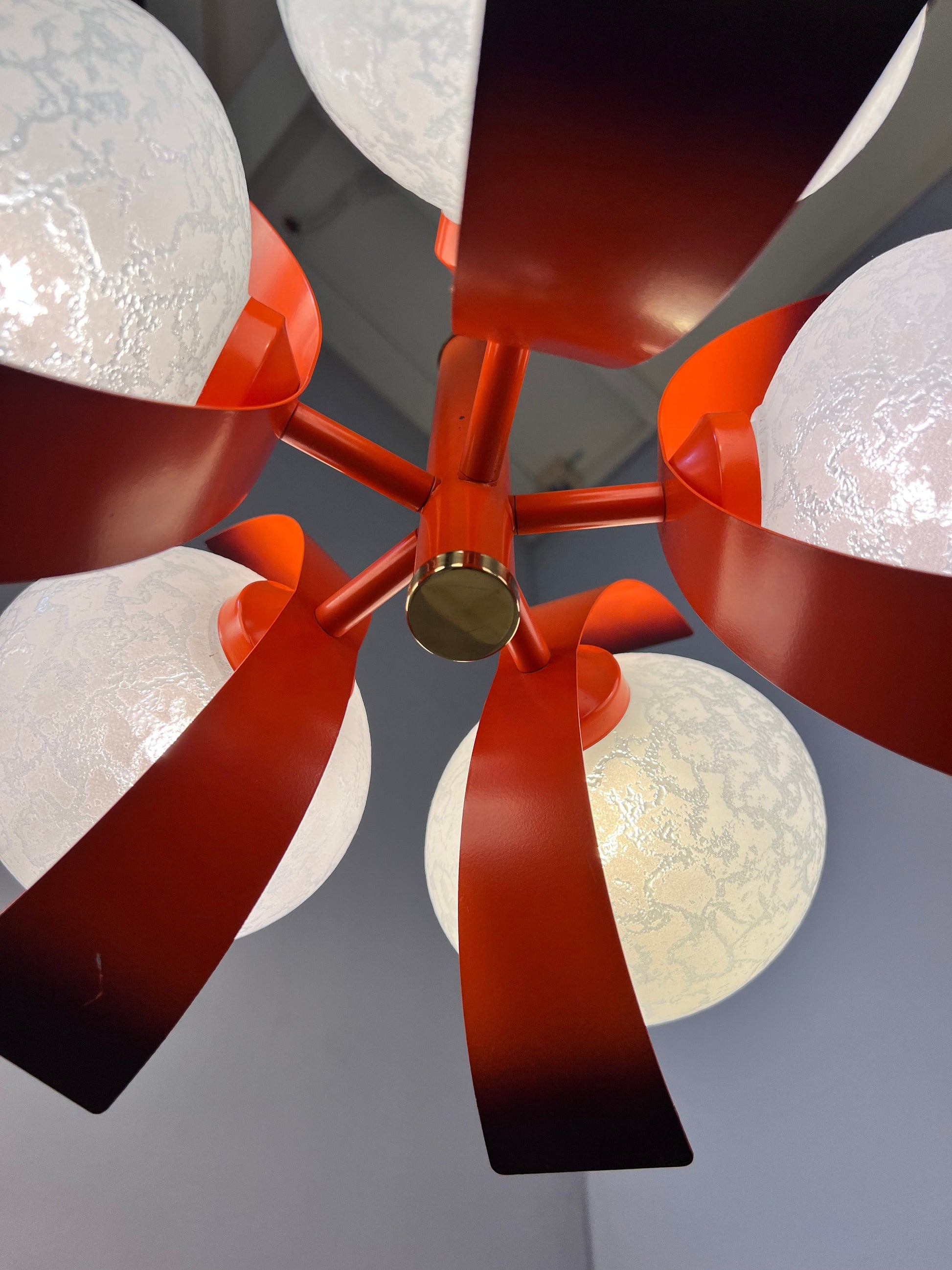 Vintage Kronleuchter von Richard Essig für Space Age, weiß orangebraun