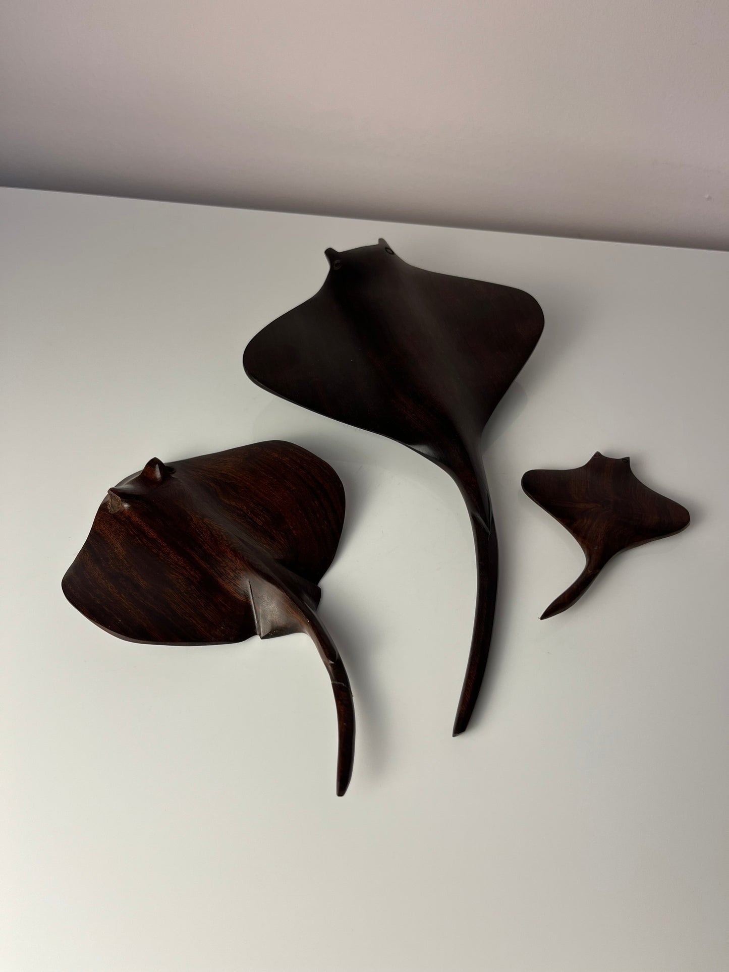Set von 3 Vintage Rochenskulptur aus Palisander