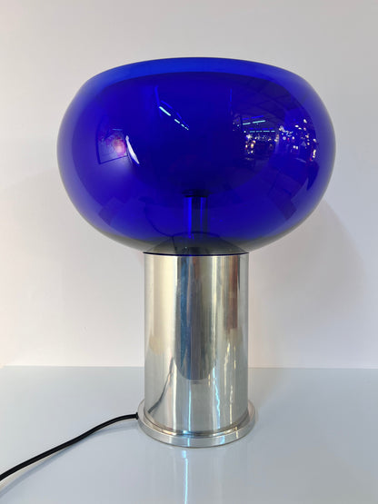 Vintage Tischlampe mit doppelwandigem Glasschirm in Königsblau von Doria