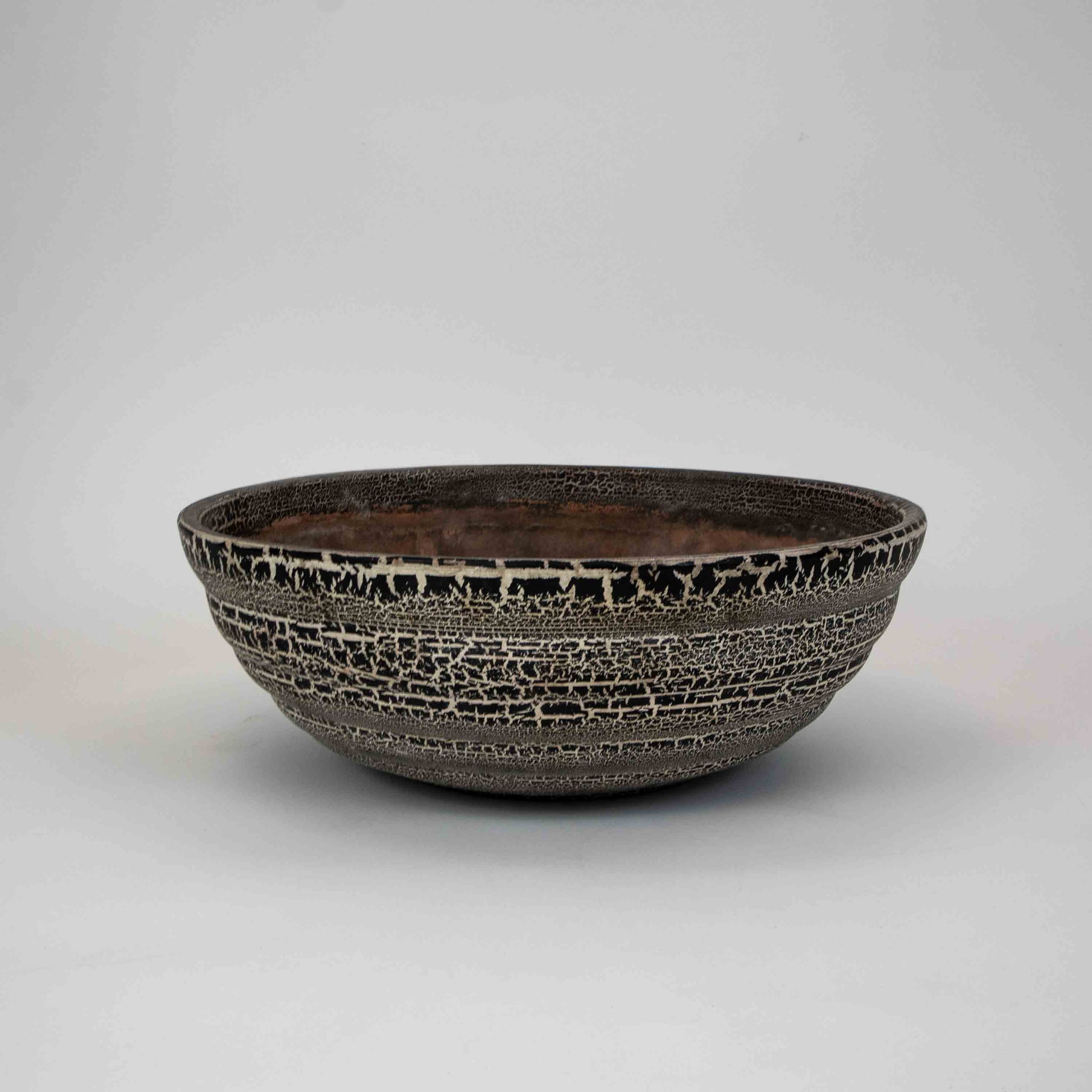 Vintage Blumenschale mit Craquelée-Glasur, Terracotta