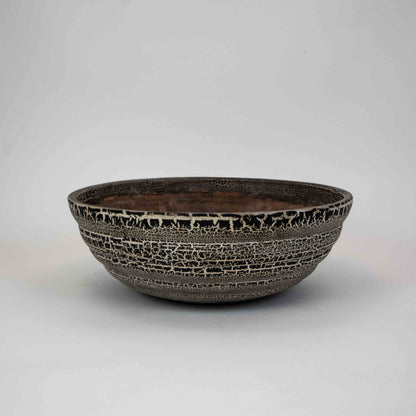 Vintage Blumenschale mit Craquelée-Glasur, Terracotta