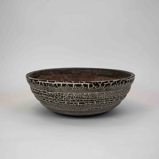 Vintage Blumenschale mit Craquelée-Glasur, Terracotta