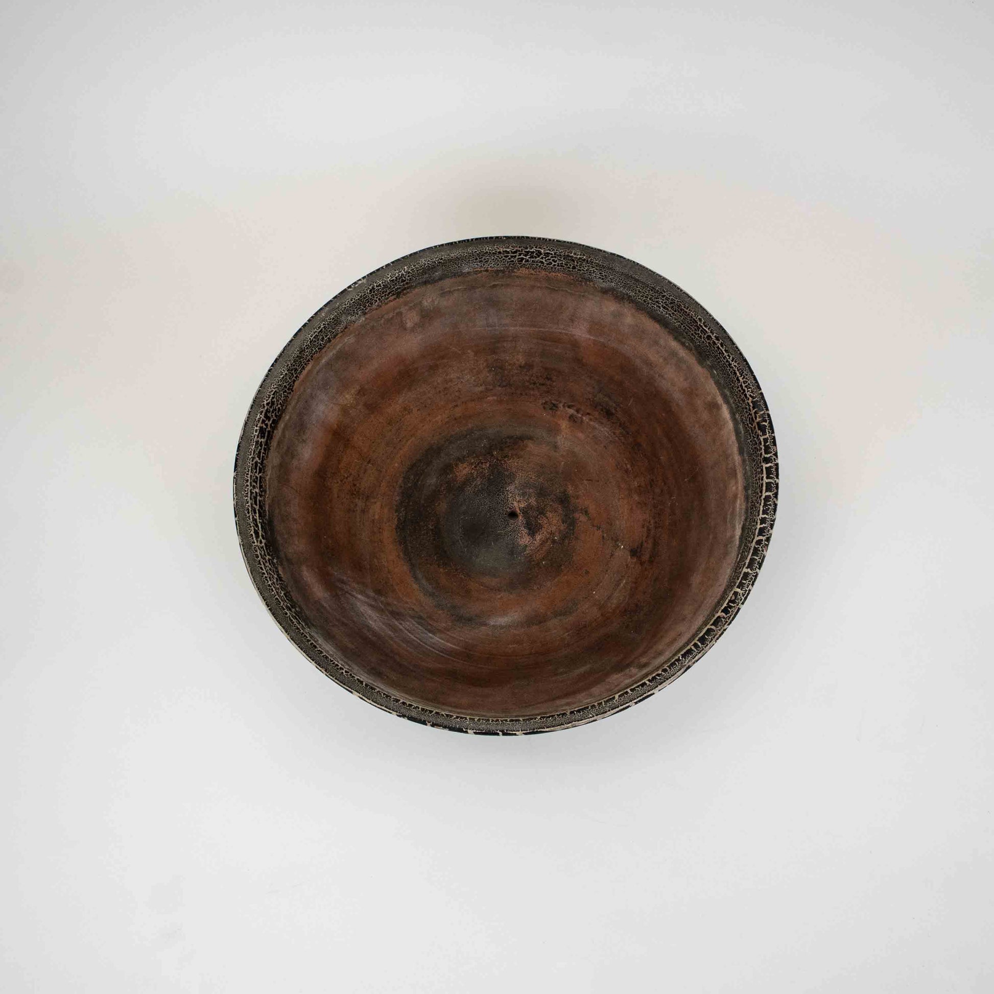Vintage Blumenschale mit Craquelée-Glasur, Terracotta