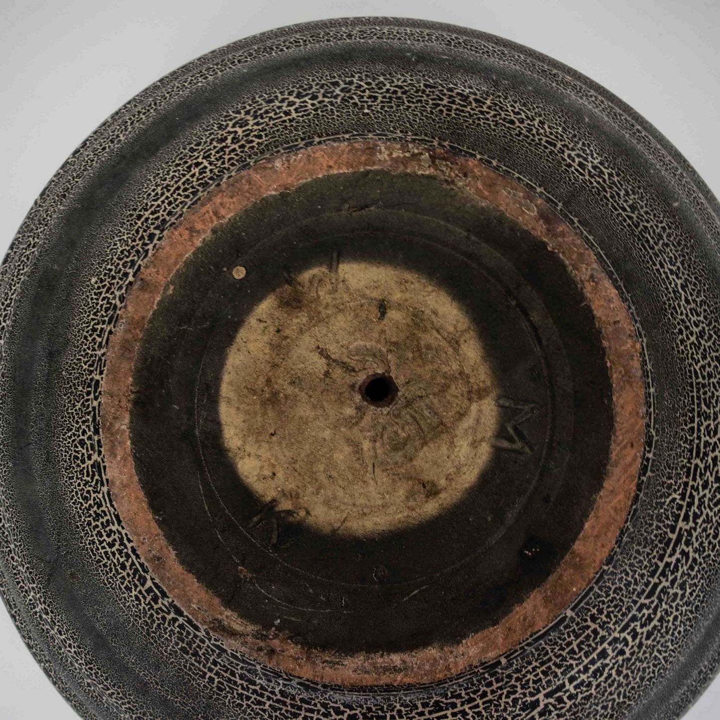 Vintage Blumenschale mit Craquelée-Glasur, Terracotta