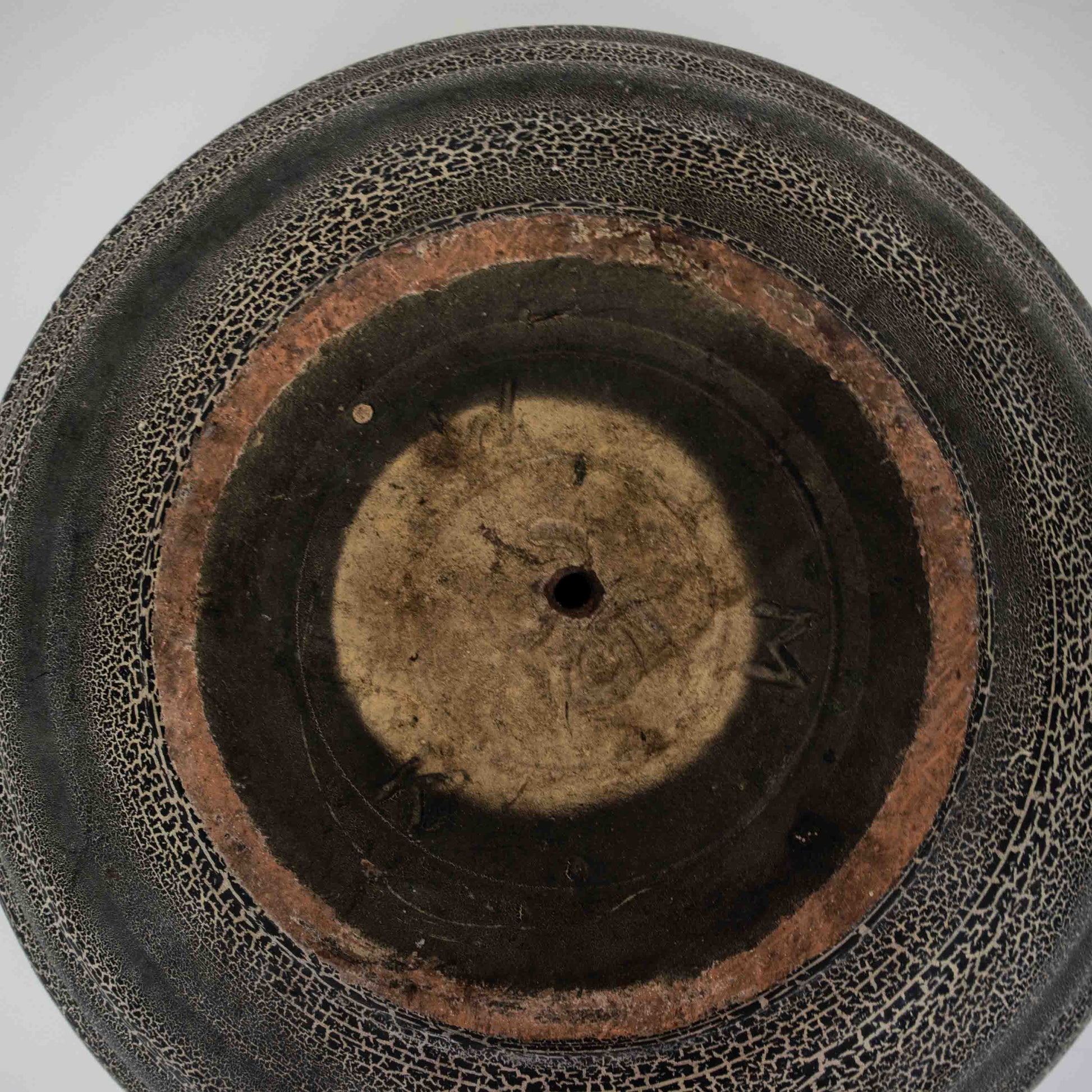Vintage Blumenschale mit Craquelée-Glasur, Terracotta