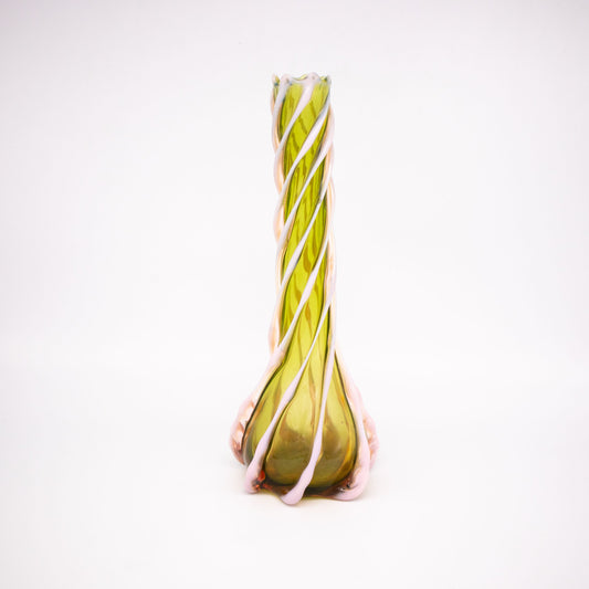 Vintage Vase gedrehte Stabvase grün rosa gedrehte Rippen
