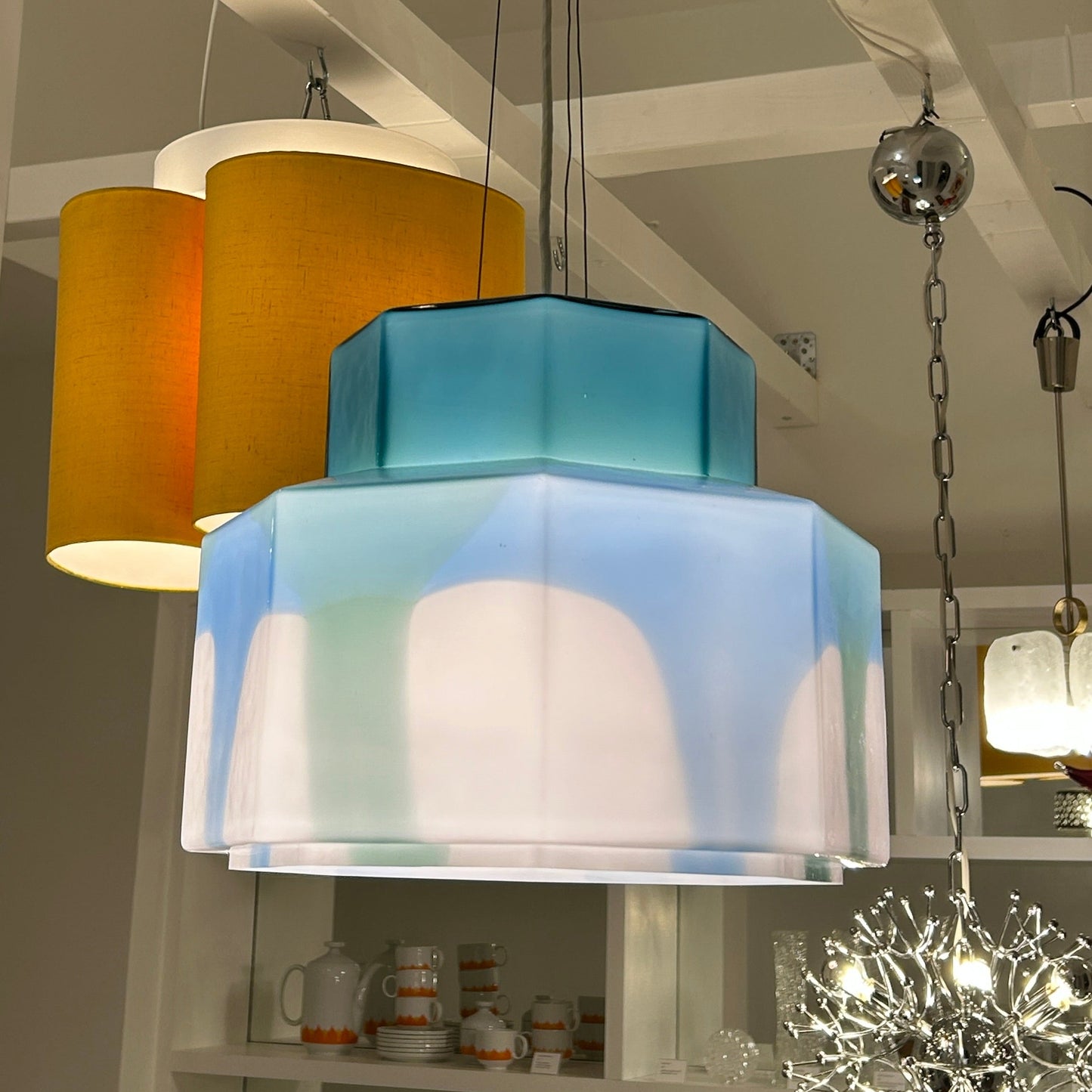 Vintage Glaspendelleuchte von Helena Tynell für Flygsfors großformatig