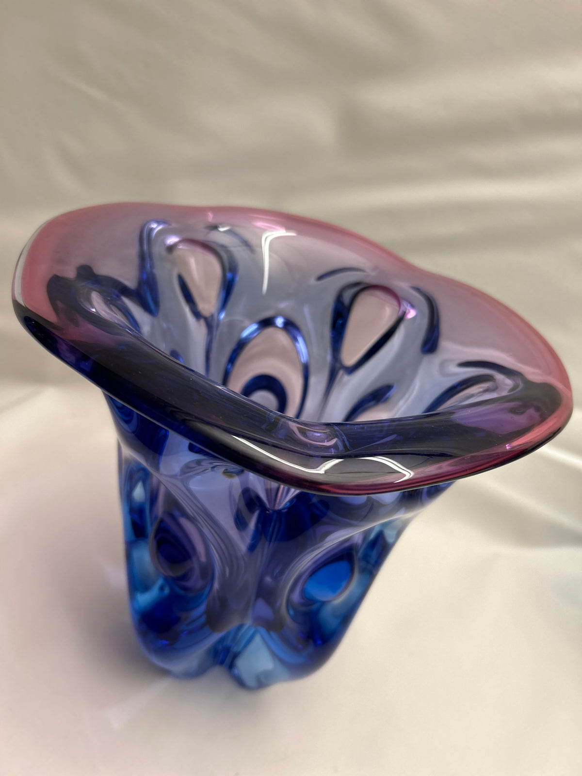 Vintage Vase von Beranek Bohemian blau, lila