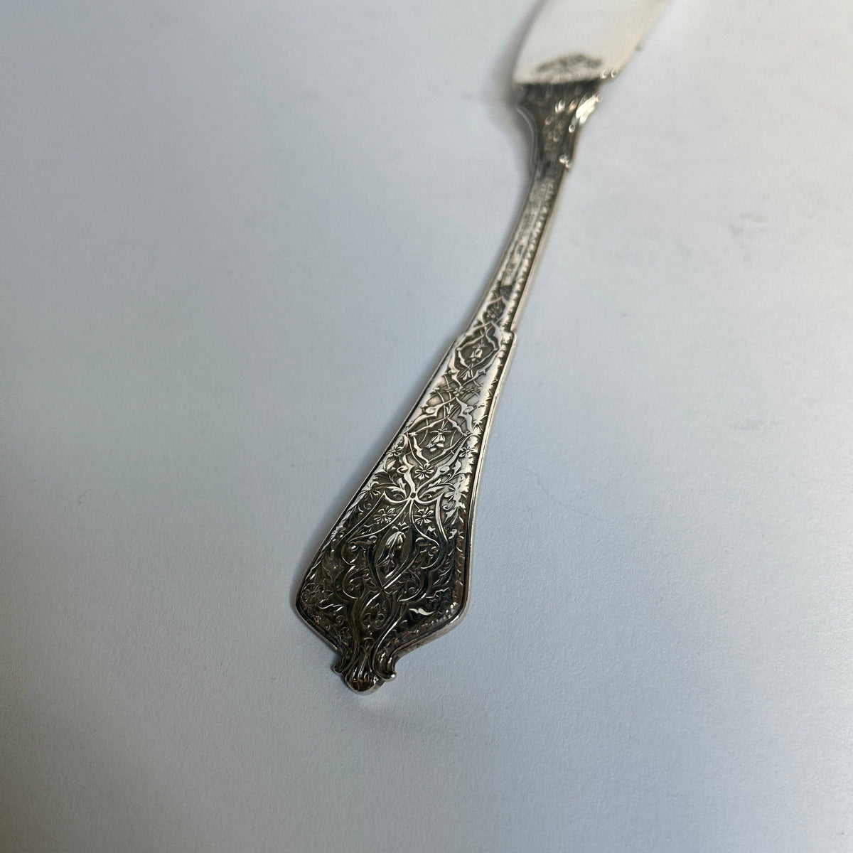 Vintage butter knife silver by Tiffany+Co. with jade stone setting